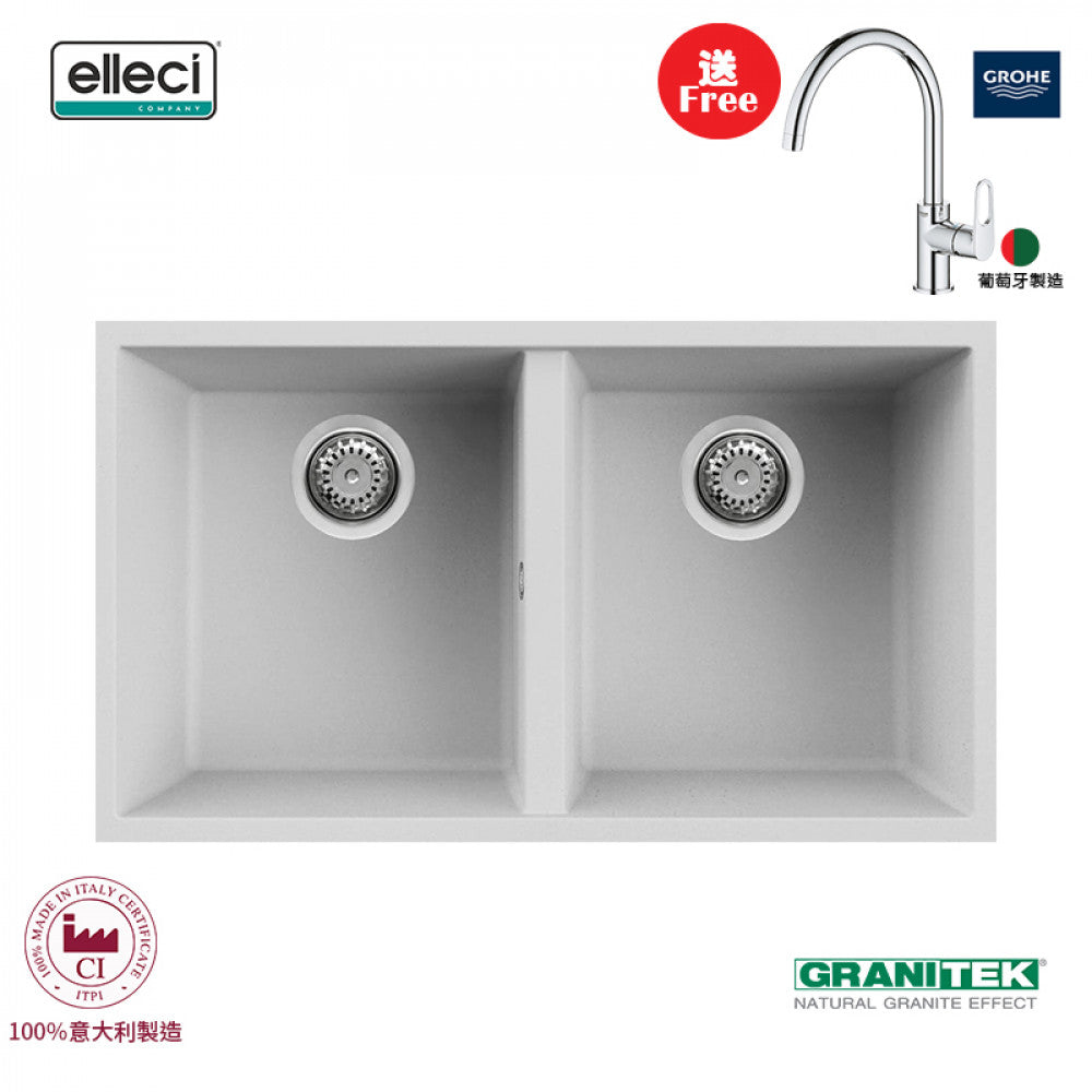 elleci Quadra 350 Undermount 台下花崗岩星盆 (Bianco)-hong-kong