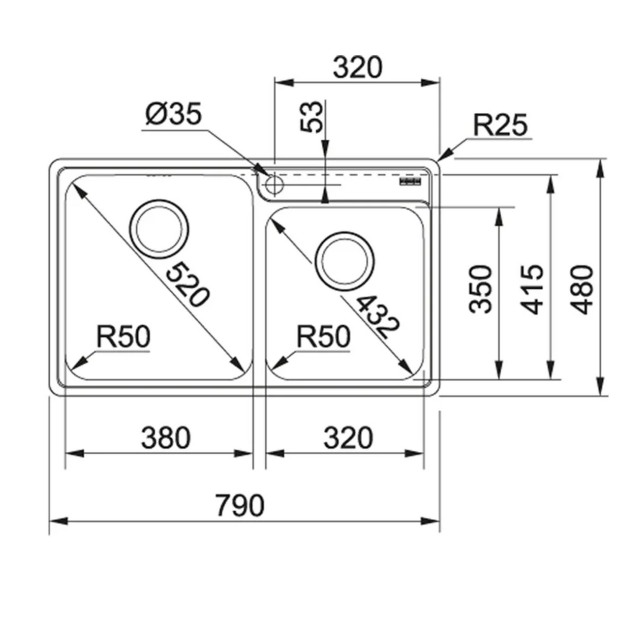 FRANKE BCX 620-38-32 (101.0393.027) Bell 不銹鋼 檯底 雙星盆 790x480mm 銀色-hong-kong
