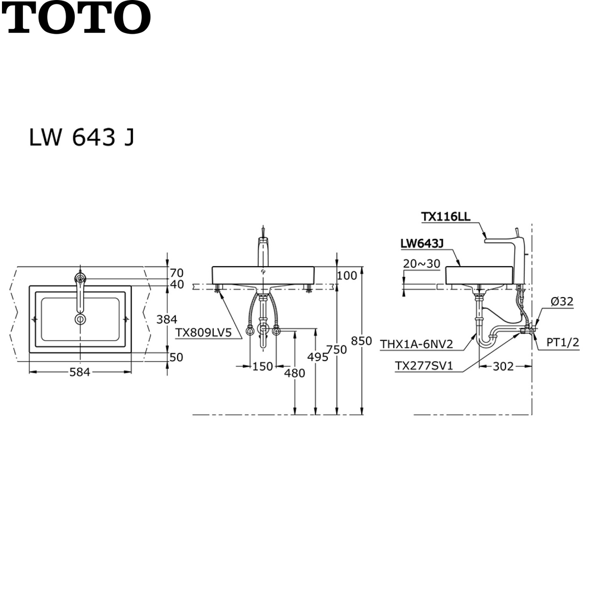 TOTO LW643JW/F 台上面盆 584x384x100mm-hong-kong
