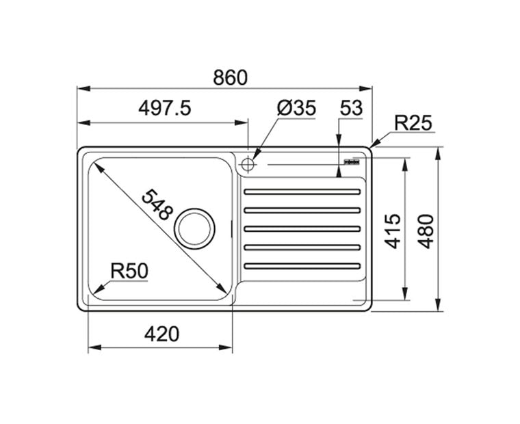 FRANKE BCX 611-86 RHD (101.0438.087) Bell 不銹鋼 檯面 單星盆 860x480mm 銀色-hong-kong