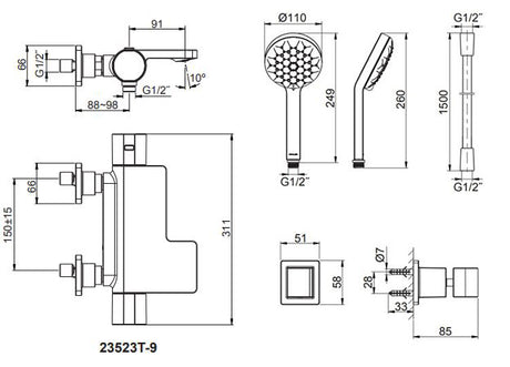 KOHLER K-23523T-9-RGD PARALLEL 恆溫掛牆式浴缸龍頭 (包括多功能手持花灑和插座) (玫瑰金色)-hong-kong