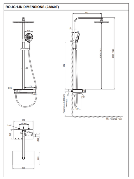 KOHLER K-23860T-9-BL URBANITY+ 恆溫三路 出水淋浴柱 (黑色)-hong-kong