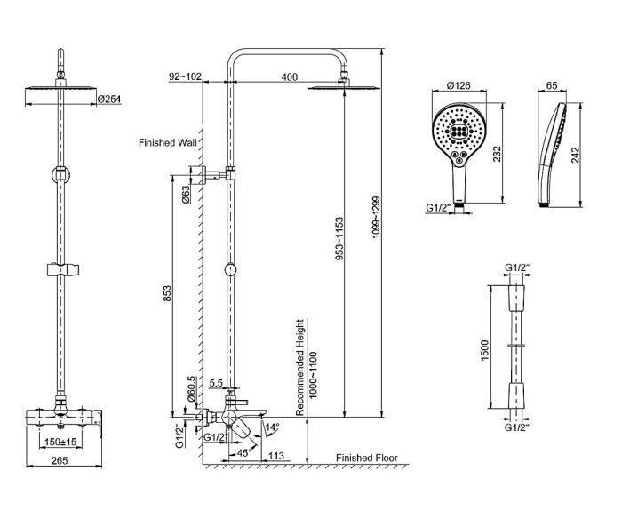 KOHLER K-26242T-4-BL ALEO兩路出水淋浴柱 (亮黑色)-hong-kong