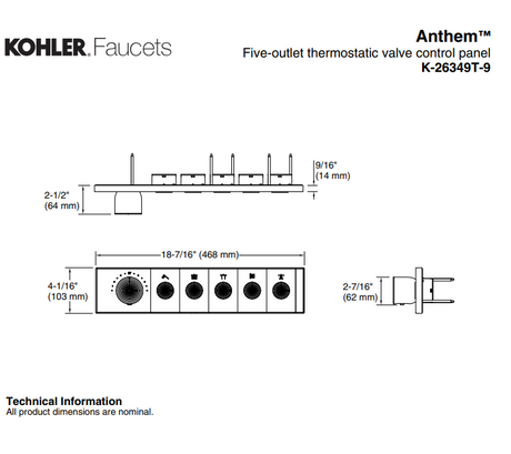 KOHLER K-26349T-9-BL ANTHEM™ 五路嵌入式機械恆溫控制 (黑色)-hong-kong