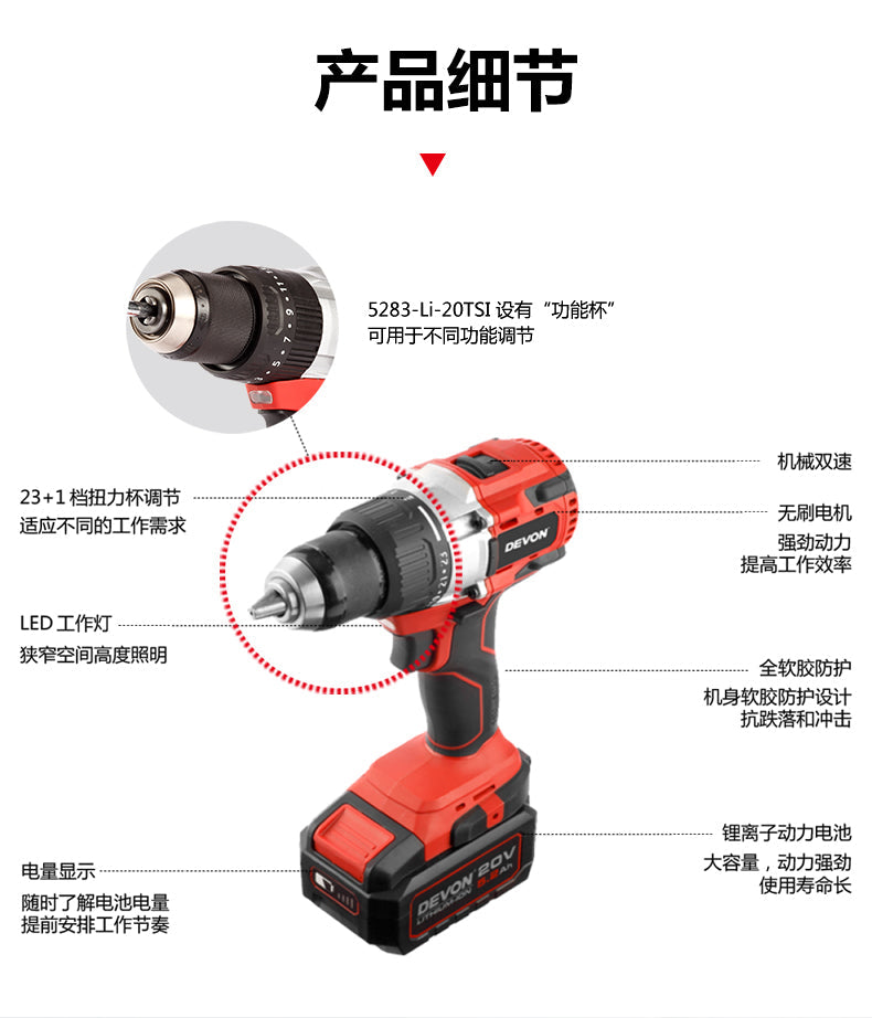 Devon 大有 5283-Li-20TSIQ 20V 充電式無刷衝擊電鑽 (淨機)(香港行貨)-hong-kong