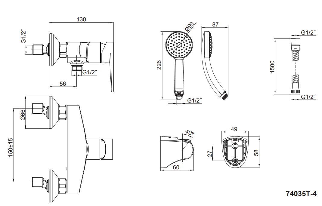 KOHLER K-74035K-4-BL TAUT 淋浴龍頭 (黑色)-hong-kong