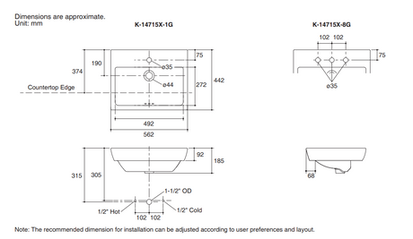 KOHLER K-14715X-1-0 PARLIAMENT 檯上式面盆 (單龍頭孔)-hong-kong