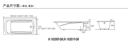 KOHLER K-18201T-0 REPOS 1.7 米鑄鐵浴缸-hong-kong