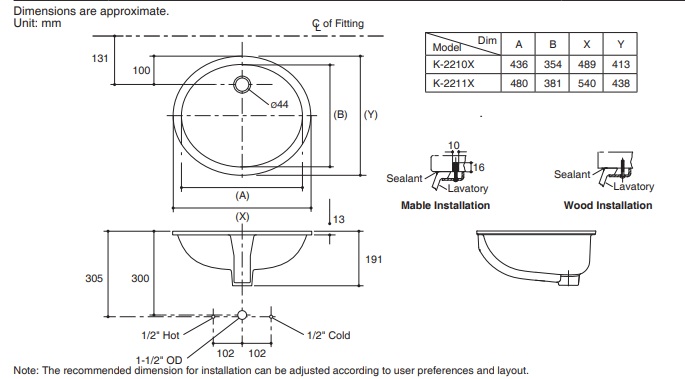 KOHLER K-2211X-0 CAXTON 19" 橢圓形檯下式面盆-hong-kong