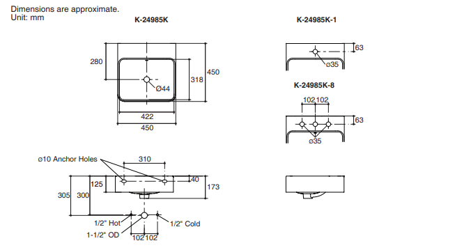 KOHLER K-24985K-8-0 FOREFRONT 掛牆式浴室面盆-hong-kong