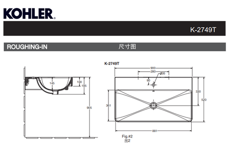 KOHLER K-2749T-1-0 FOREFRONT 一體化面盆（單龍頭孔）-hong-kong