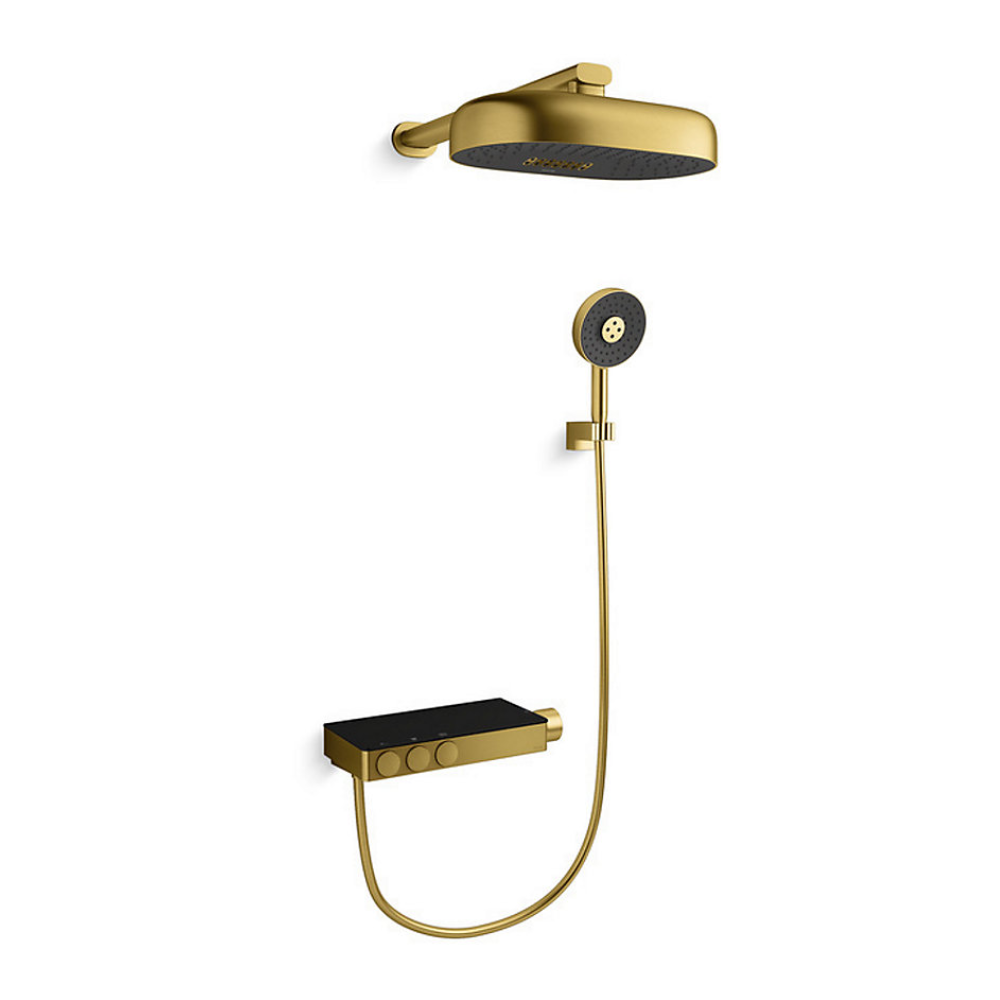 KOHLER K-26330T-9-2MB ANTHEM™ 恆溫三路出水淋浴龍頭連雙功能頭頂花灑 (摩登金色)-hong-kong