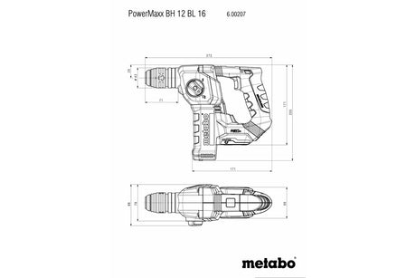 metabo 麥太保 Powermaxx Bh 12 BL 16 16mm 無碳刷充電油壓鑽 (鋰12V) (淨機)-hong-kong