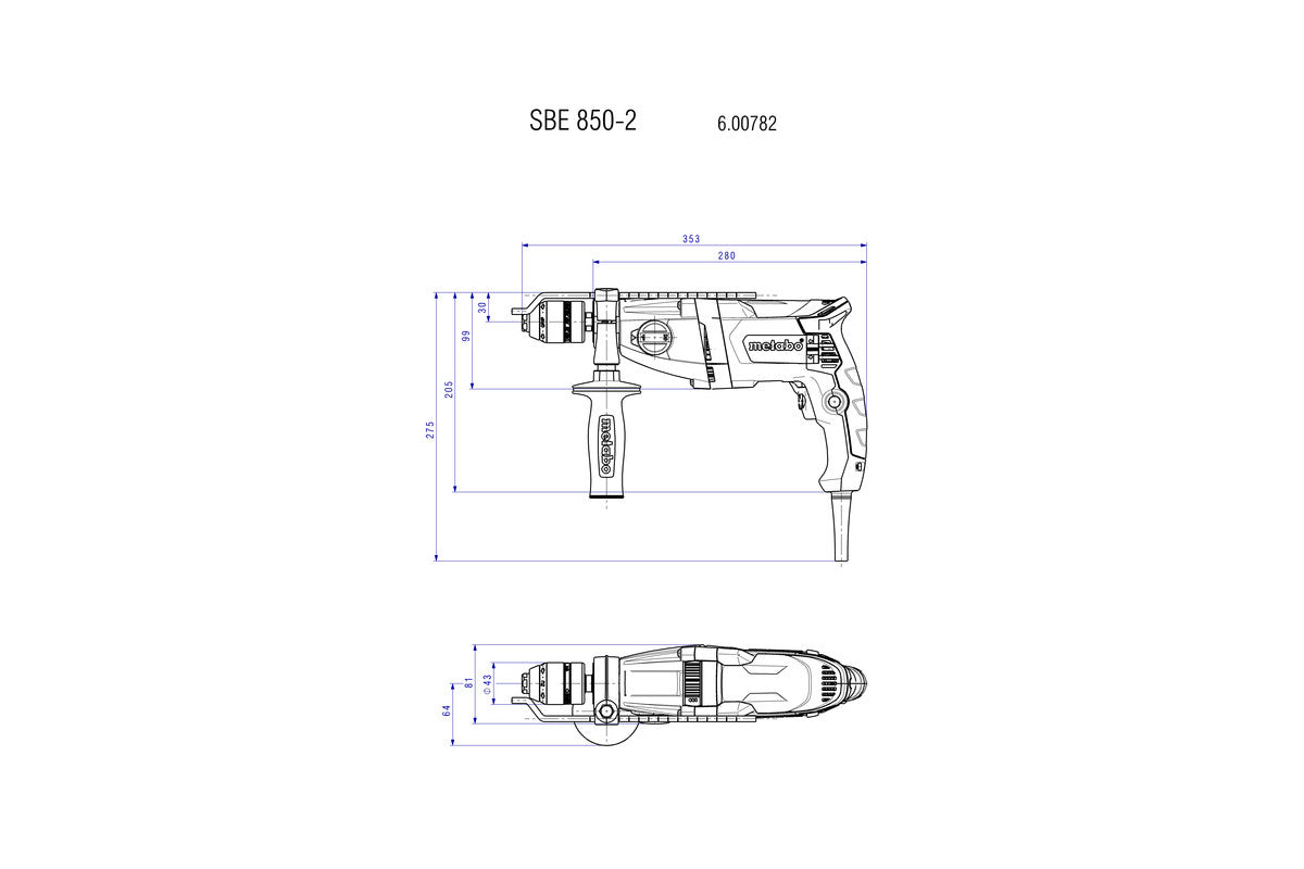 metabo 麥太保 SBE 850-2 110V 20mm 衝擊鑽 (110V)-hong-kong