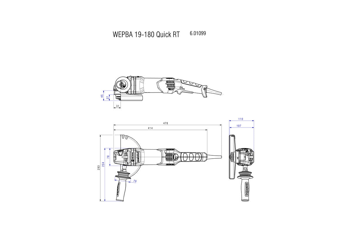 metabo 麥太保 WEPBA 19-180 Quick RT 180mm 1900W角磨機 (安全式開關)-hong-kong