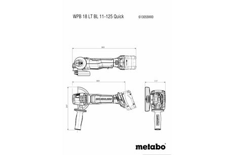 metabo 麥太保 WPB 18 LT BL 11-125 Quick 125mm 無碳刷充電磨機 (安全式開關) (淨機)-hong-kong