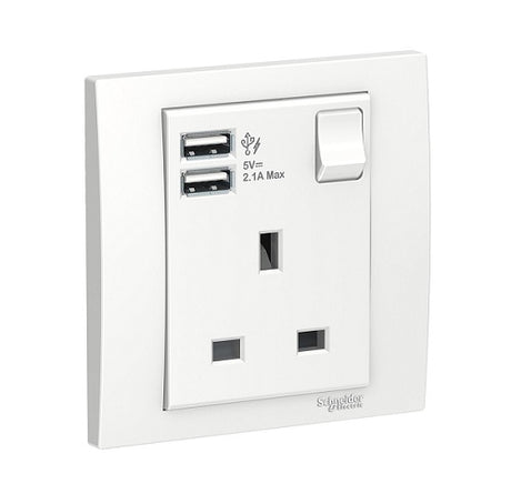 Schneider 施耐德 – 13A 單位連保護門有掣插座連雙位USB充電插座 E8215USB_WE/LS/WG/MB-hong-kong