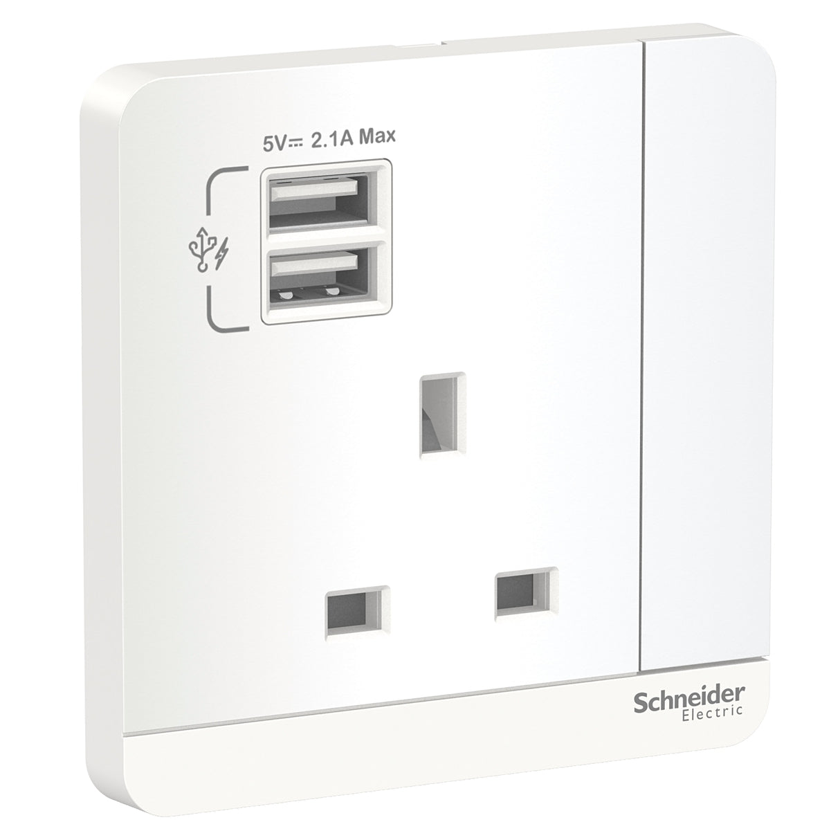 Schneider 施耐德 E8315USB_WE_C5 13A 單位連保護門有掣插座連兩位USB充電插座-hong-kong