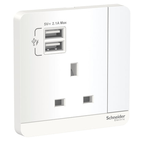 Schneider 施耐德 E8315USB_WE_C5 13A 單位連保護門有掣插座連兩位USB充電插座-hong-kong