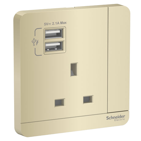 Schneider 施耐德 E8315USB_WG_C5 13A 單位連保護門有掣插座連兩位USB充電插座-hong-kong