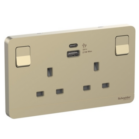 Schneider 施耐德 E83T25ACUSB_WG_C5 13A 兩位連保護門有掣插座連兩位21W Type A+C USB充電插座-hong-kong
