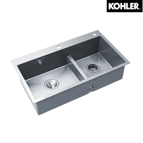 KOHLER K-21918T-2FD-NA MALLECO 31" 大小槽修邊式/下崁式廚房星盆 (包括皂液器及瀝水籃)-hong-kong
