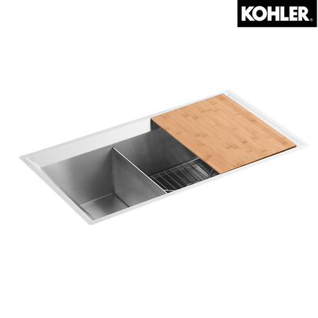 Kohler K-3882T-F-NA POISE 32" 大/小槽下崁式廚房星盆 (包括砧板、瀝水籃)-hong-kong