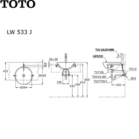 TOTO LW533J 半藏式面盆-hong-kong