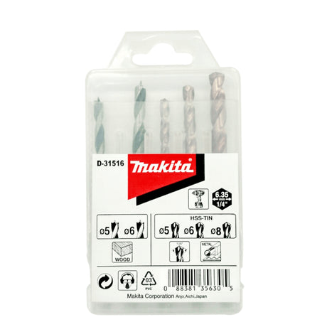 Makita 牧田 D-31516 1/4" 六角柄 鑽咀套裝 (5件裝)-hong-kong