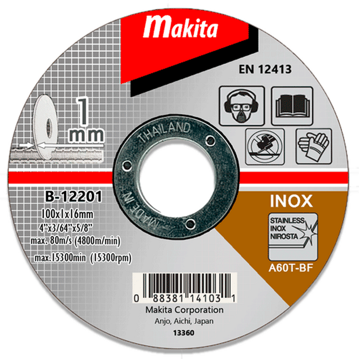 Makita 牧田 B-12201 直徑100mm 薄切割砂輪片 (切割金屬用)-hong-kong