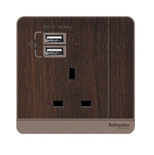 Schneider 施耐德 – 13A單位 插座 連USB 充電插座 E8315USB WE / E8315USB WG / E8315USB WD-hong-kong