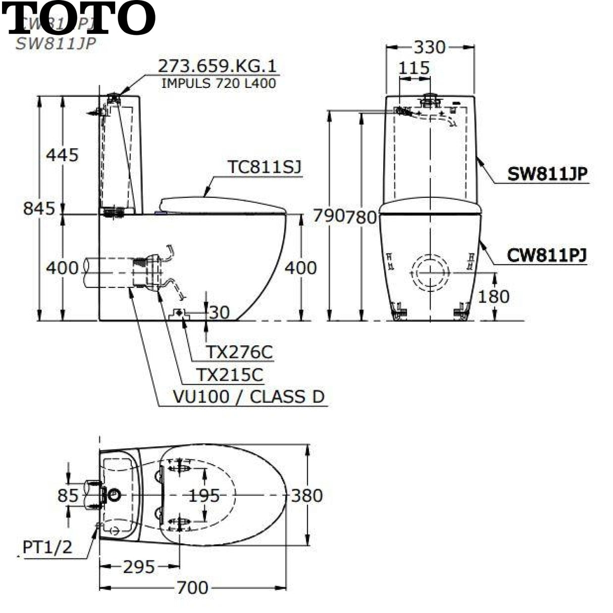 TOTO CW811NPJ Le Muse 白色橫排分體套廁-hong-kong