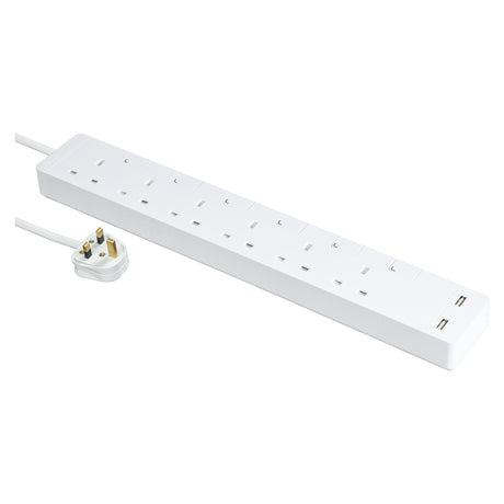 Schneider 施耐德 TSH36U_3_WE_C5 13A六位安全拖板連獨立開關、LED指示燈及兩位USB充電插座（連3米線）-hong-kong