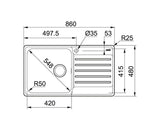 FRANKE BCX 611-86 RHD (101.0438.087) Bell 不銹鋼 檯面 單星盆 860x480mm 銀色-hong-kong