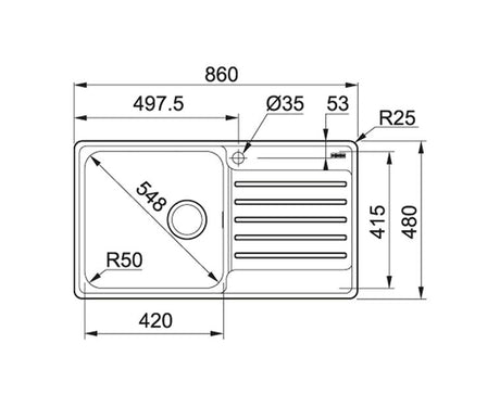 FRANKE BCX 611-86 RHD (101.0438.087) Bell 不銹鋼 檯面 單星盆 860x480mm 銀色-hong-kong