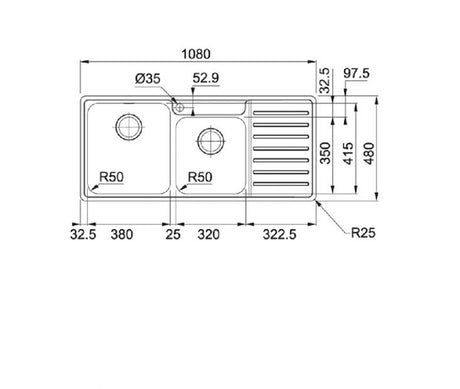 FRANKE BCX 621 RHD (101.0438.093) Bell 不銹鋼 檯面 雙星盆 1080x480mm 銀色-hong-kong