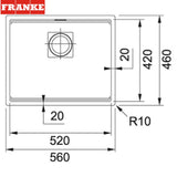 FRANKE KNG 110-52 (125.0529.590) Kubus 2 花崗岩 檯底 單星盆 560x460mm 瑪瑙黑-hong-kong