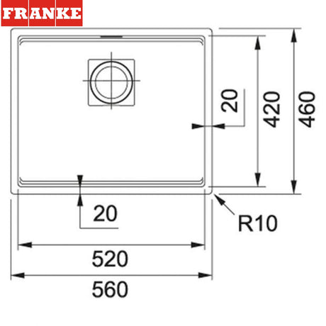 FRANKE KNG 110-52 (125.0529.590) Kubus 2 花崗岩 檯底 單星盆 560x460mm 瑪瑙黑-hong-kong