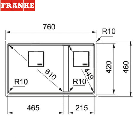FRANKE KNG 120 (125.0529.875) Kubus 2 花崗岩 檯底 雙星盆 760x460mm 岩灰色-hong-kong