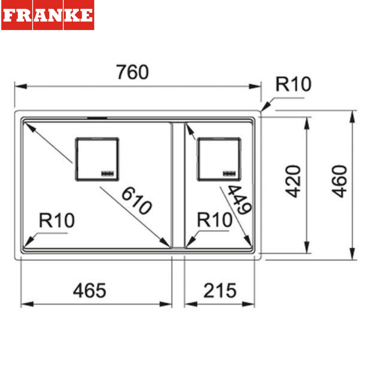 FRANKE KNG 120 (125.0529.860) Kubus 2 花崗岩 檯底 雙星盆 760x460mm 瑪瑙黑-hong-kong