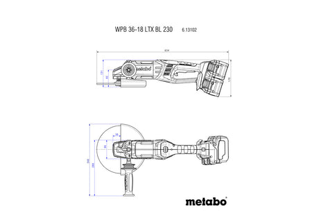 metabo 麥太保 WPB 36-18 LTX BL 230 230mm 無碳刷充電角磨機 (鋰18V x 2)( 安全式開關) (淨機)-hong-kong
