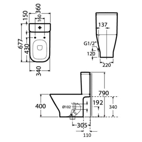 Roca 804036005+34147500C+34247500H Gap 自由咀分體座廁配電子廁板(時尚型)套裝-hong-kong
