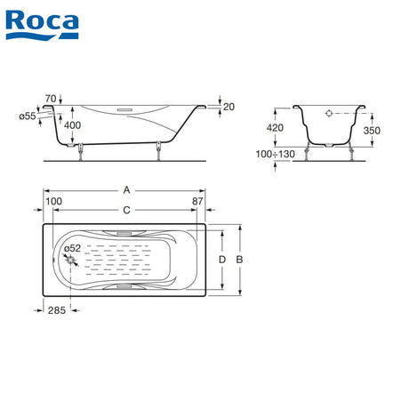 Roca A230970001 Malibu 1700x750x420mm 鑄鐵浴缸-hong-kong