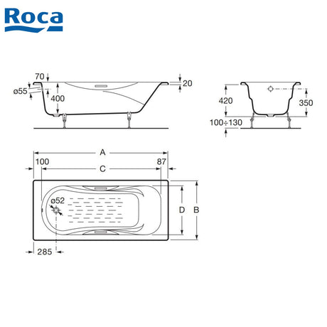 Roca A231570001 Malibu 1500x750x420mm 鑄鐵浴缸-hong-kong