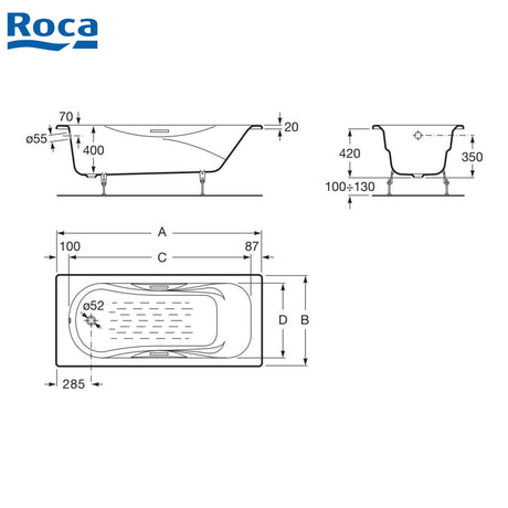 Roca A233450001 Malibu 1600x700x420mm 鑄鐵浴缸-hong-kong