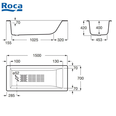 Roca A234050000 Tampa 1500x700x420mm 鑄鐵浴缸-hong-kong