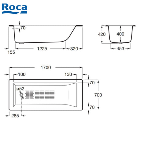 Roca A234150000 Tampa 1700x700x420mm 鑄鐵浴缸-hong-kong