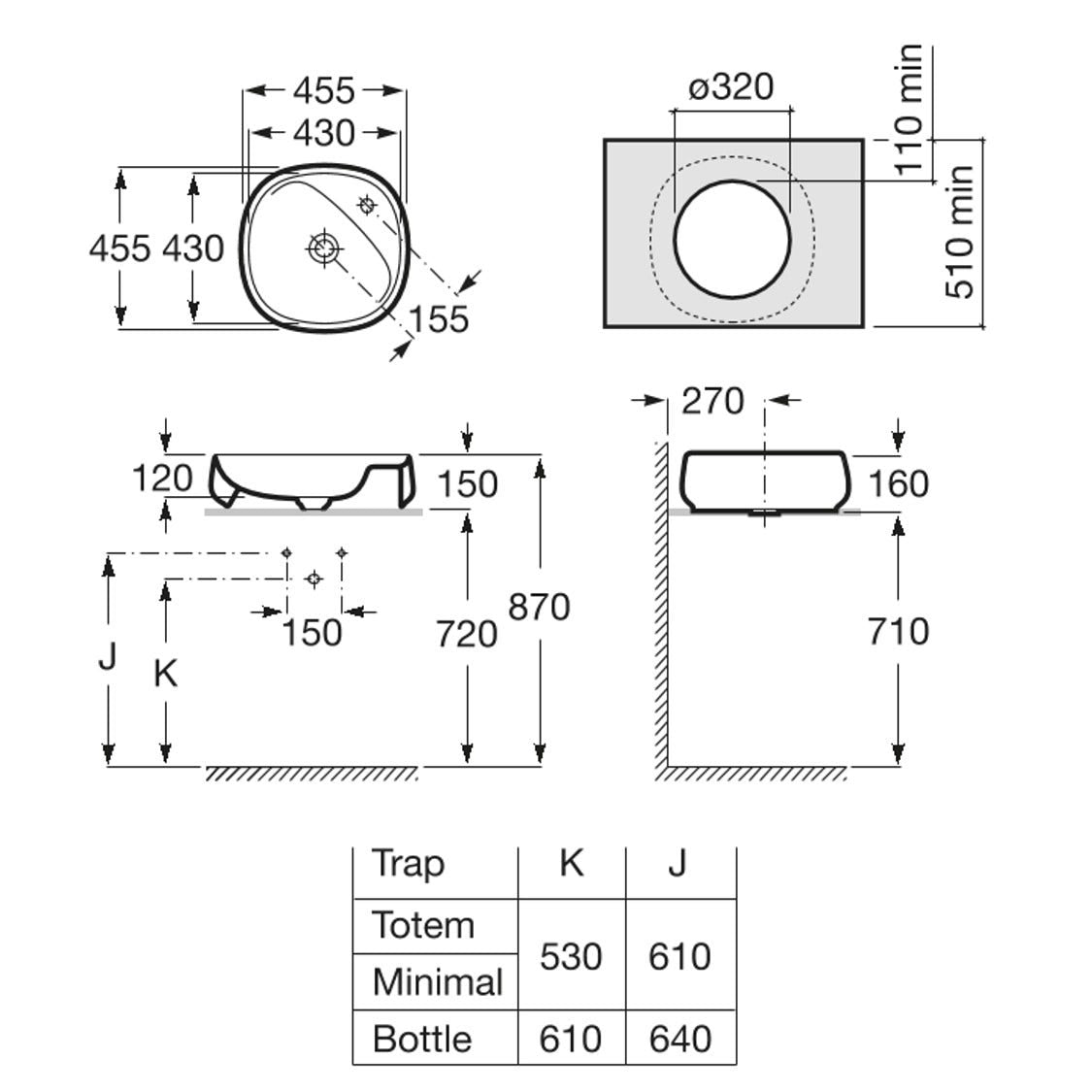 Roca A3270B9650 Beyond 檯上盆 455x455x160mm 米色-hong-kong