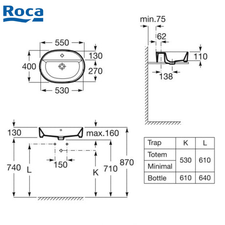 Roca A3270Y0000 The Gap 檯上盆 550x400x130mm 白色-hong-kong