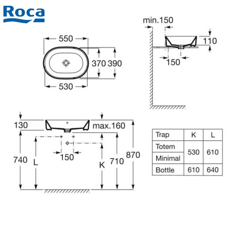 Roca A3270Y1000 The Gap 檯上盆 550x390x130mm 白色-hong-kong